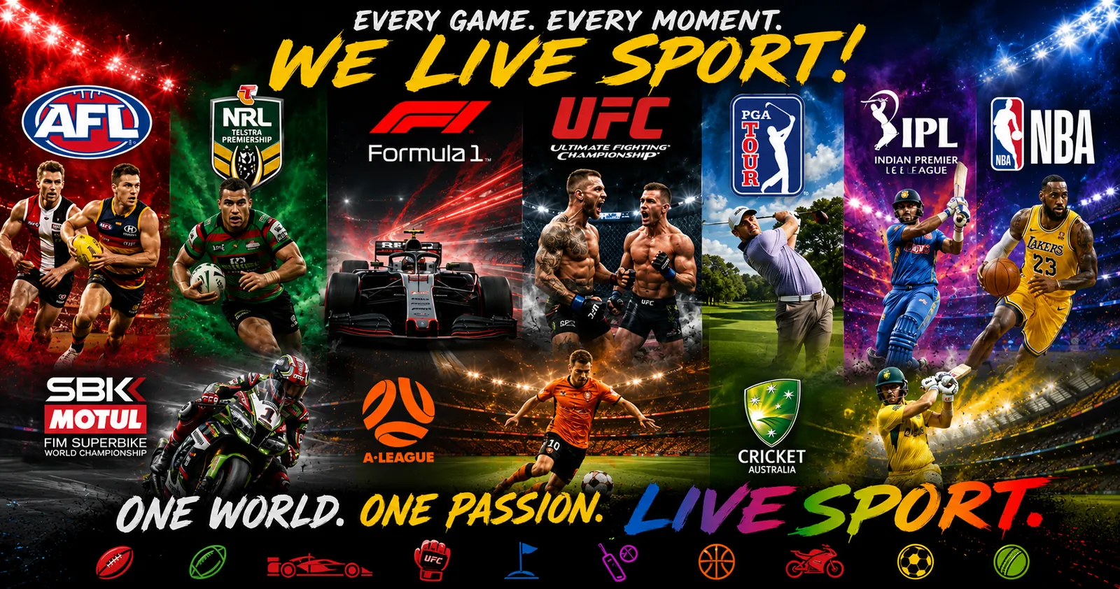 Live sport on the big screens at Bamboo Bar and Grill, showing football, AFL and motorsport