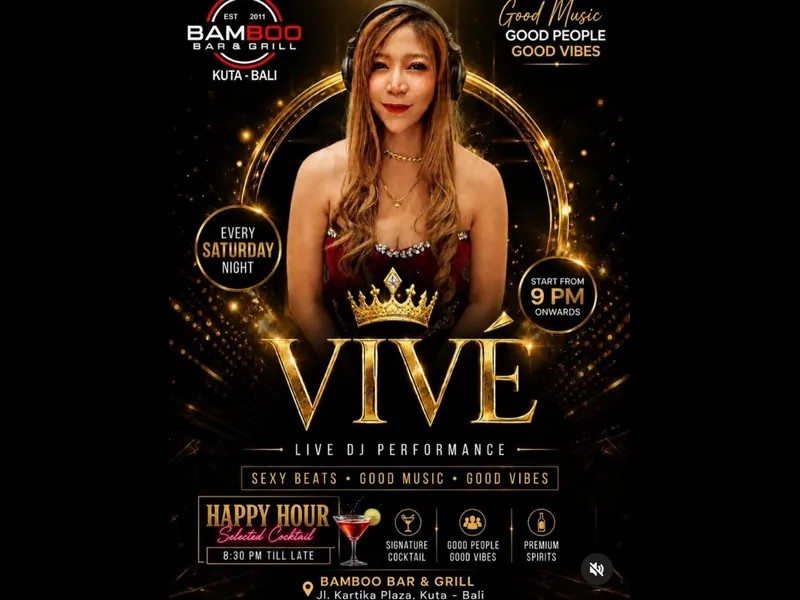Poster for DJ Vive, resident Saturday night DJ at Bamboo Bar and Grill